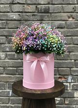 Цветочная композиция из Гипсофила и Розы в шляпной коробке в Кармаскалы