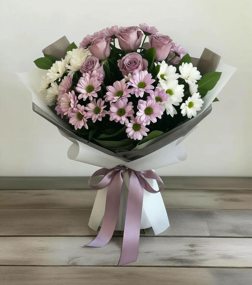 Букет цветов из: Хризантемы и Розы в Кармаскалы