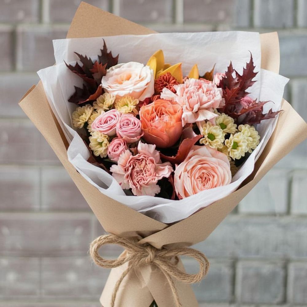 Букет цветов из: Гвоздики, Хризантемы и Розы в Кармаскалы