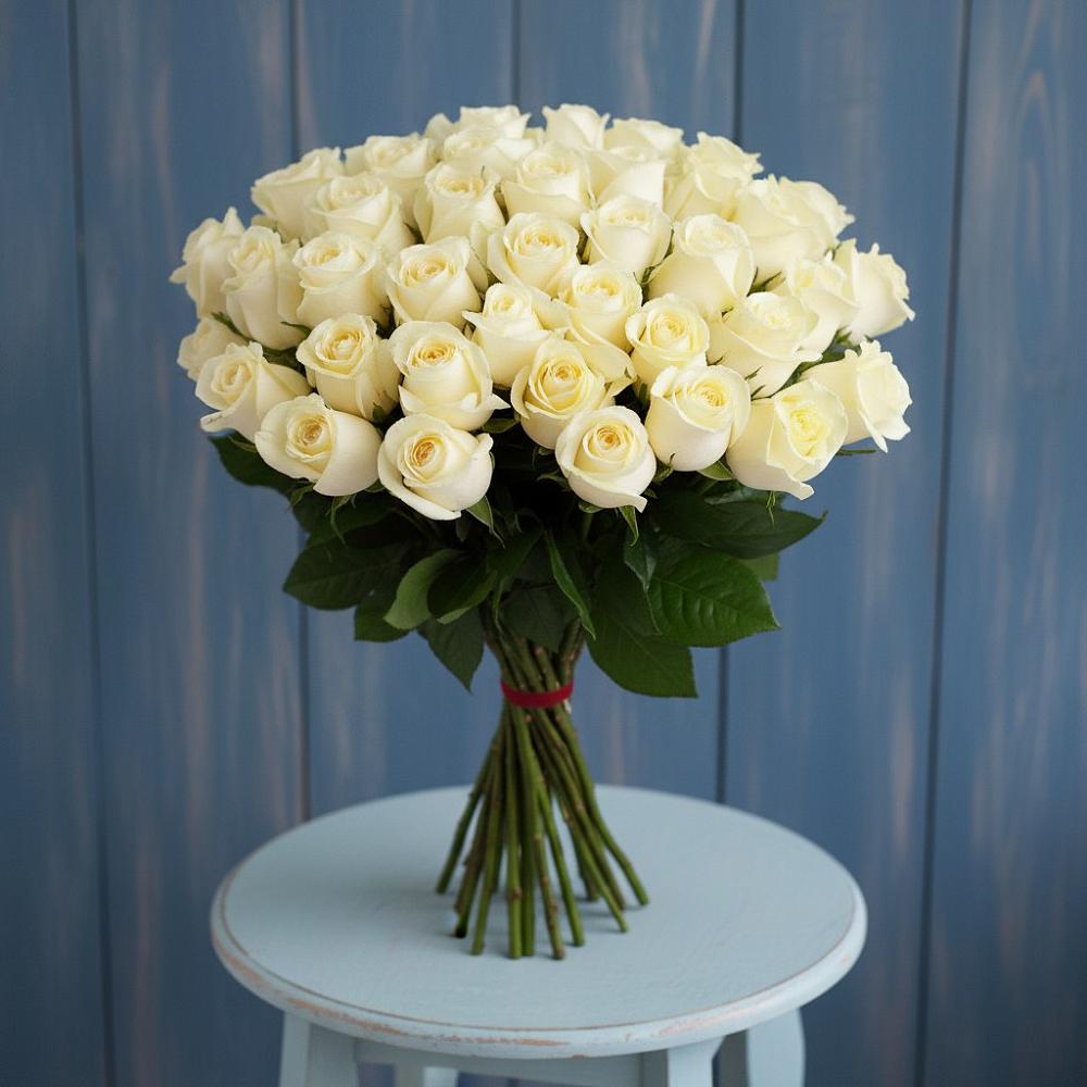 Букет 51 Белая роза Эдлесс Лав в Кармаскалы