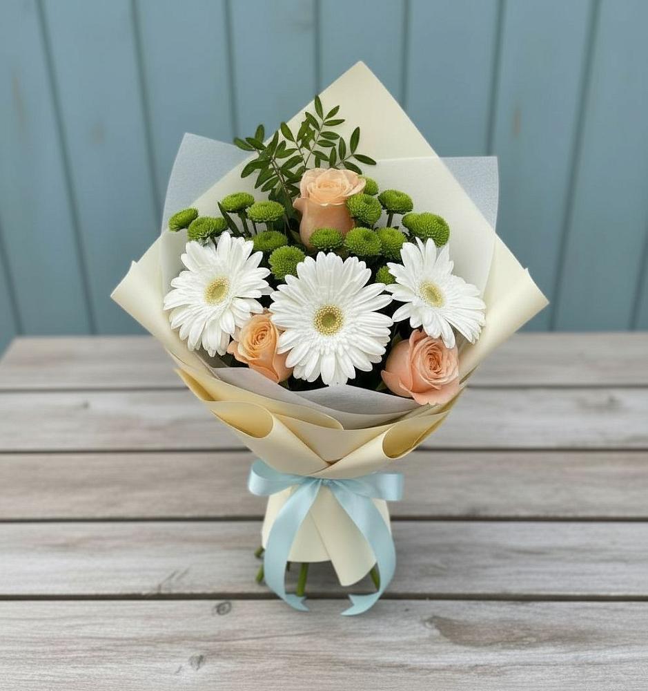Букет цветов из: Герберы, Розы и Хризантемы в Кармаскалы