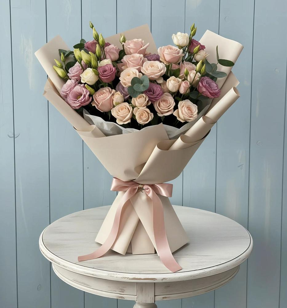 Букет цветов из: Розы и Лизиантусы в Кармаскалы