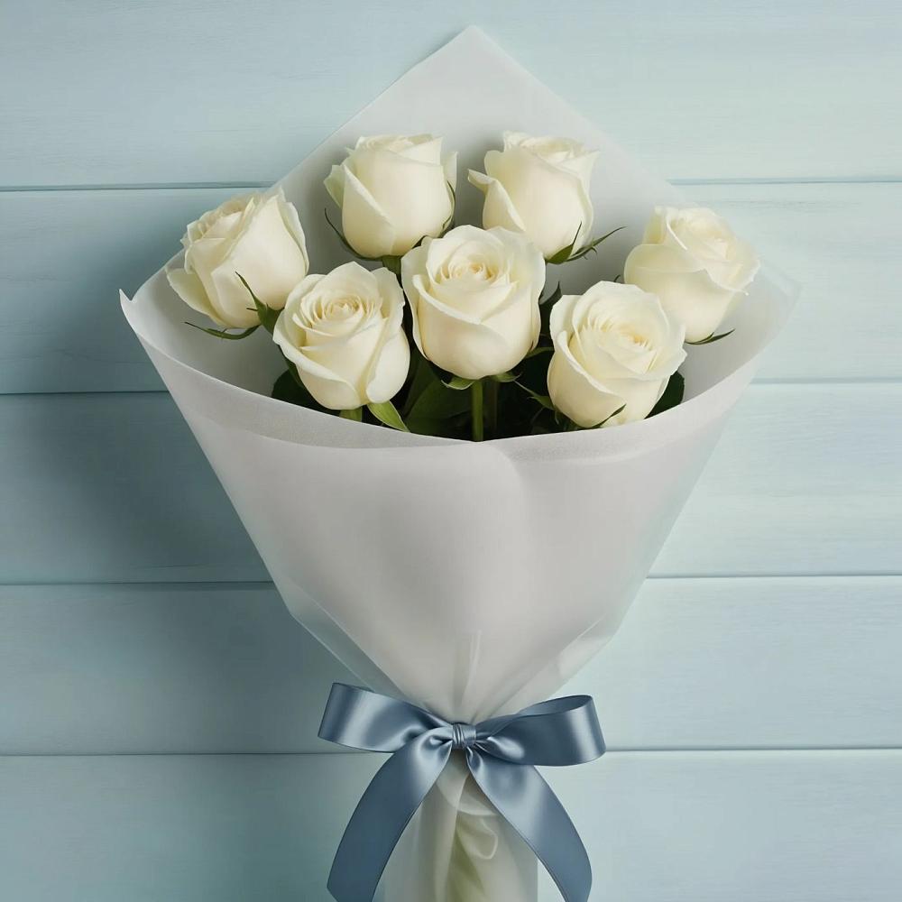 Букет 7 Белых роз Эдлесс Лав в Кармаскалы